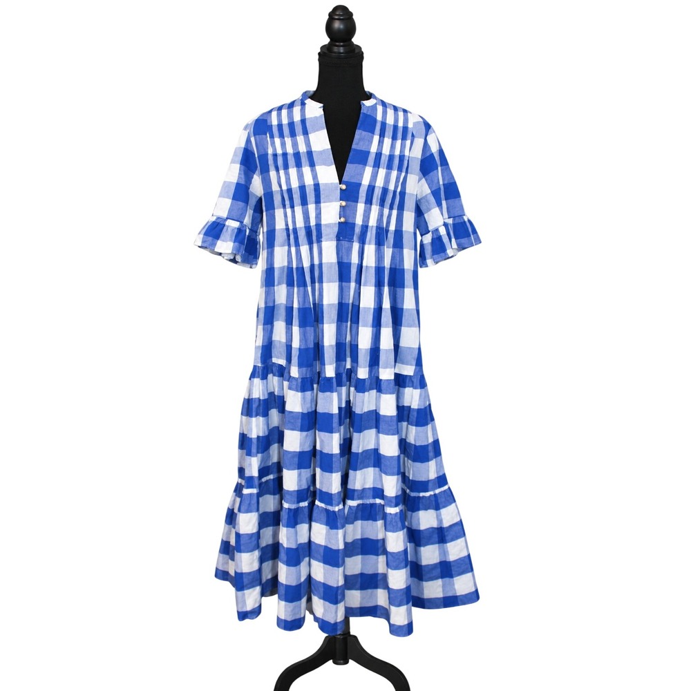 WHIT TWO Gingham Tiered Ruffle Sleeve Midi Dress Women Size S Anthropologie